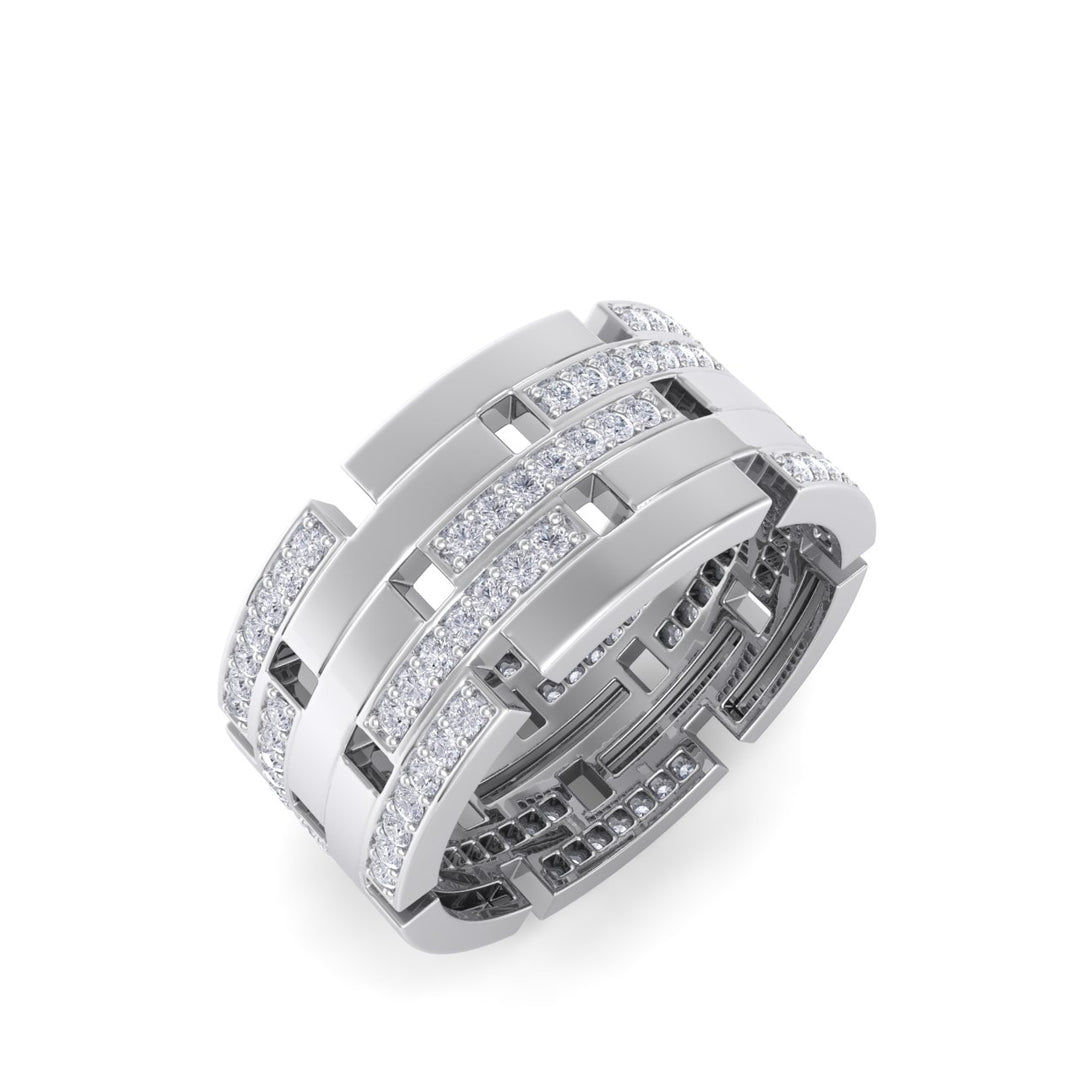 Wide ring in white gold with white diamonds of 0.87 ct in weight