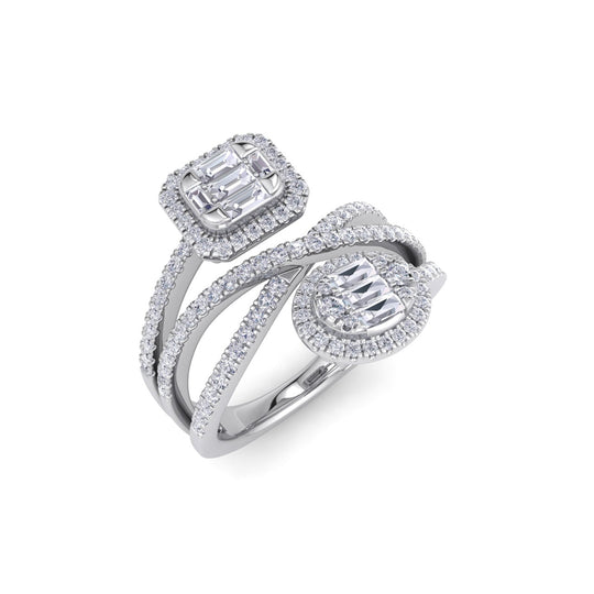 Multi-band ring in white gold with white diamonds of 1.02 ct in weight