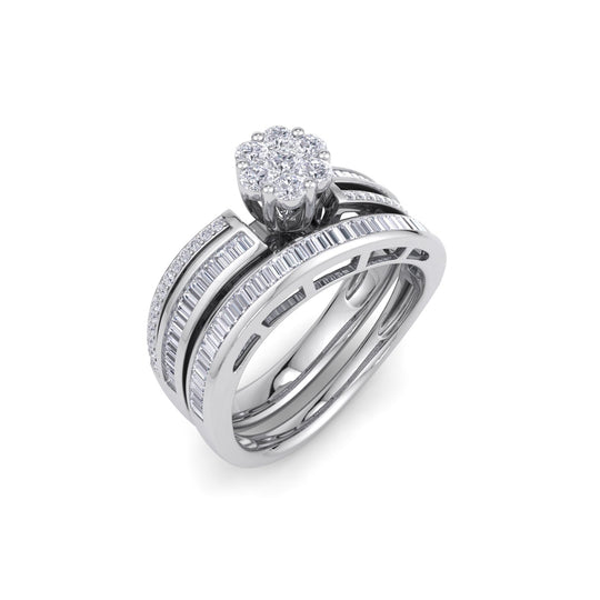 Curved bridal ring set in white gold with white diamonds of 0.74 ct in weight