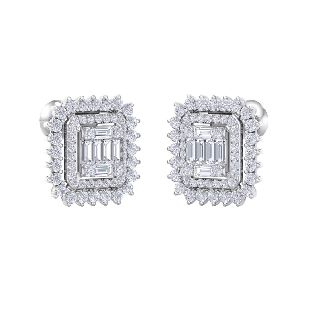 Elegant stud earrings in white gold with white diamond of 1.43 ct in weight