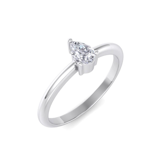 Pear shaped petite diamond ring in yellow gold with white diamonds of 0.25 in weight