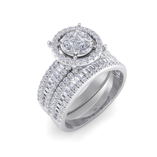 Bridal set in white gold with white diamonds of 1.24 ct in weight