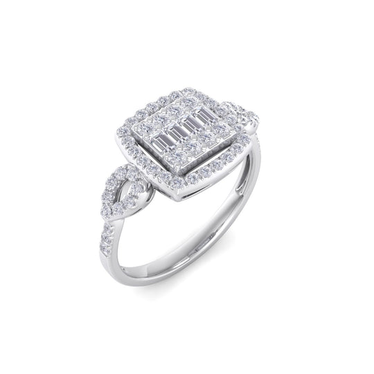 Square ring in yellow gold with white diamonds of 0.44 ct in weight - HER DIAMONDS®