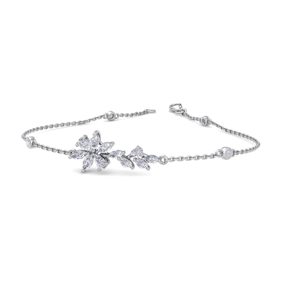 Flower bracelet in white gold with white diamonds of 0.97 ct in weight - HER DIAMONDS®