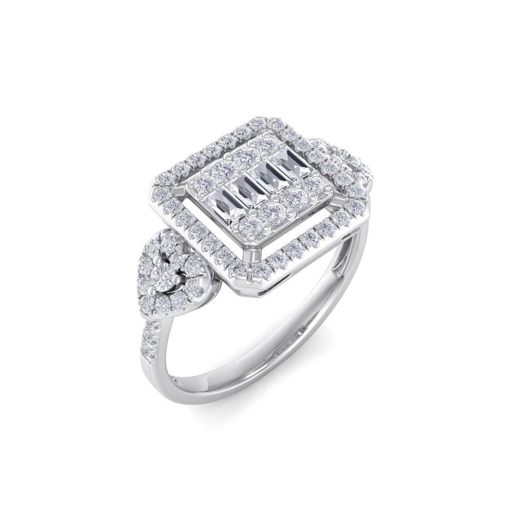 Square ring with hearts in white gold with white diamonds of 0.50 ct in weight