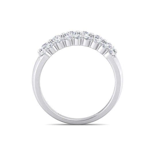 Three row ring in white gold with white diamonds of 0.81 ct in weight