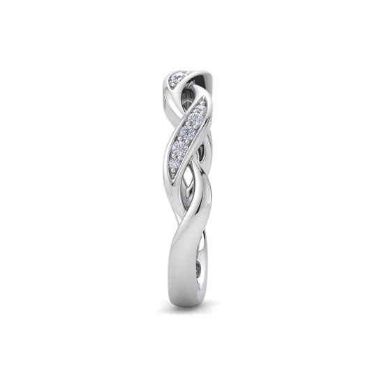 Twisted ring in white gold with white diamonds of 0.15 ct in weight