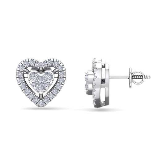 Heart stud earrings in yellow gold with white diamonds of 0.93 ct in weight - HER DIAMONDS®