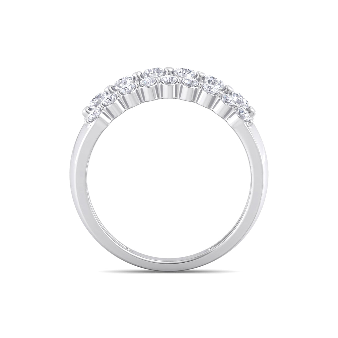 Three row ring in yellow gold with white diamonds of 0.81 ct in weight