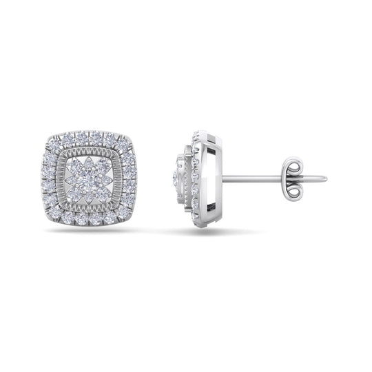 Square stud earrings in white gold with white diamonds of 0.84 ct in weight - HER DIAMONDS®