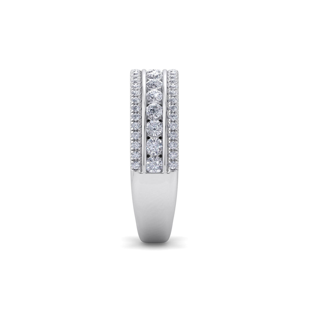 Three row ring in white gold with white diamonds of 0.93 ct in weight