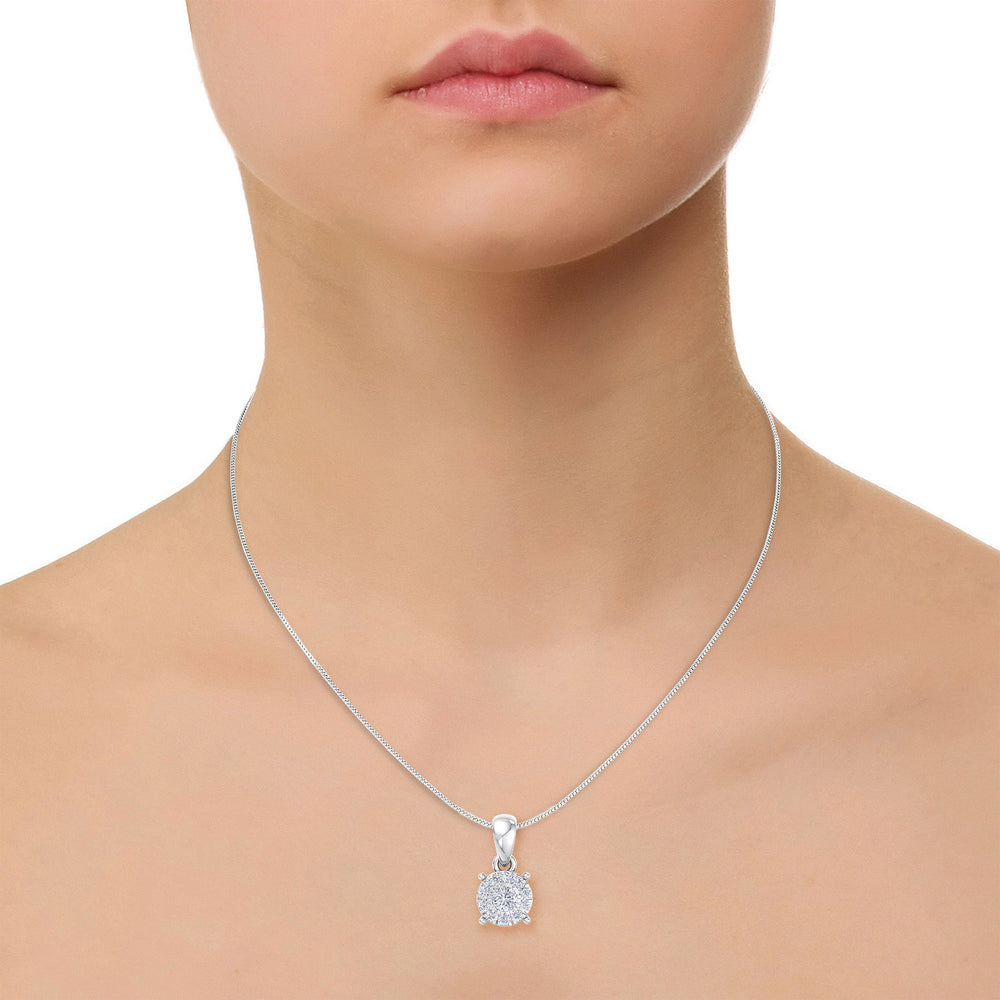 Classic round pendant in white gold with white diamonds of 0.17 ct in weight - HER DIAMONDS®
