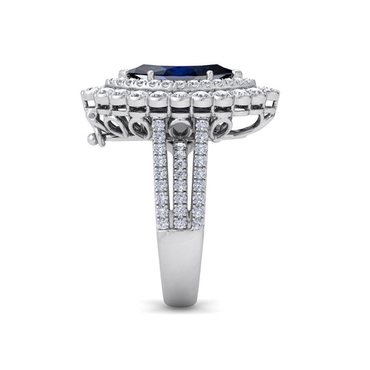 Marquise shaped ring and pendant in white gold with sapphire and white diamonds of 1.78 ct in weight - HER DIAMONDS®