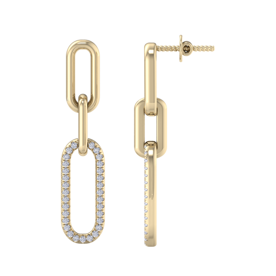 Diamond chain link earrings in yellow gold with white diamonds of 0.25 ct in weight