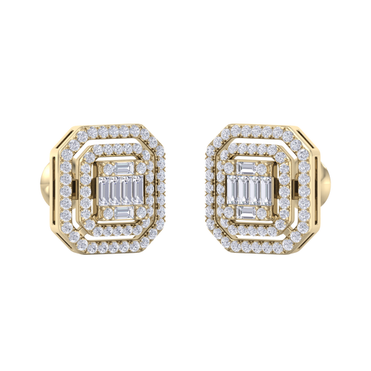 Square stud earrings in rose gold with white diamonds of 0.87 ct in weight
