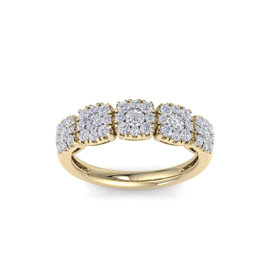 Ring with miracle plate setting in yellow gold with white diamonds of 0.51 ct in weight