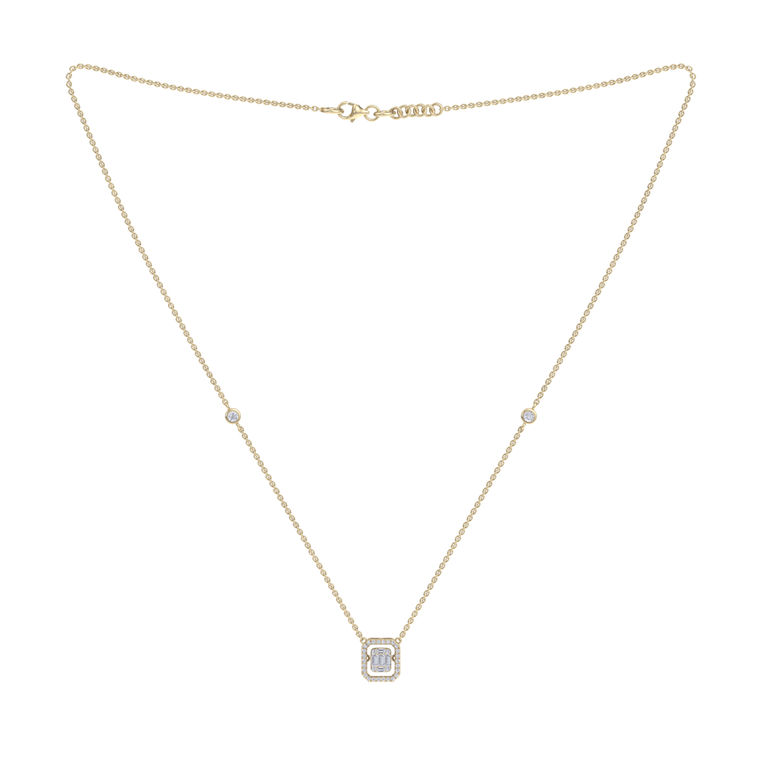 Square necklace in yellow gold with white diamonds of 0.59 ct in weight