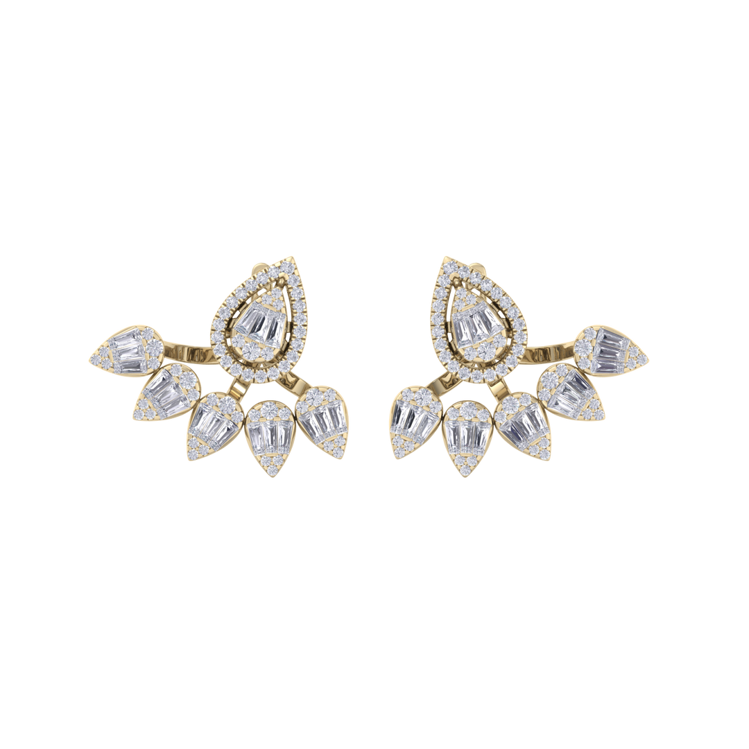 Pear duo earrings in yellow gold with white diamonds of 1.85 ct in weight