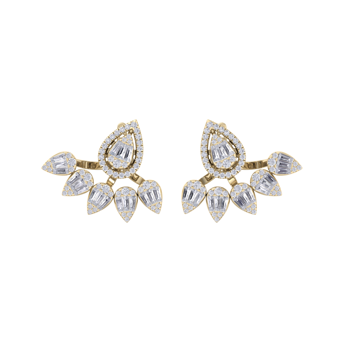 Pear duo earrings in yellow gold with white diamonds of 1.85 ct in weight