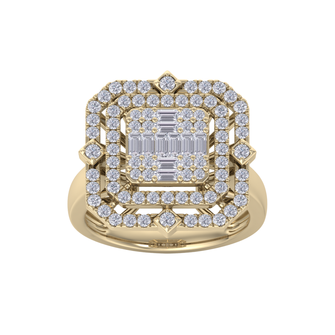 Grande square diamond ring in yellow gold with white diamonds of 1.36 ct in weight