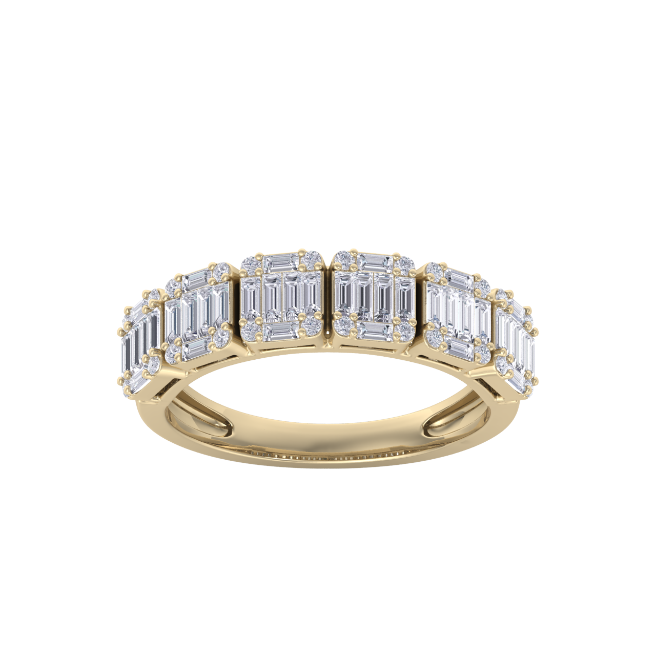 Anniversary ring with baguette white diamonds in yellow gold with white diamonds of 2.03 ct in weight