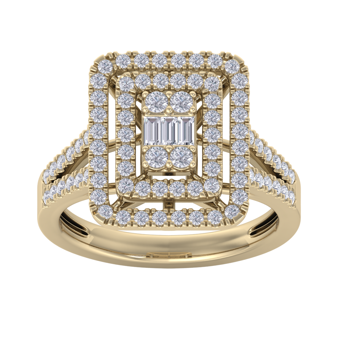 Square diamond ring with split shank in rose gold with white diamonds of 1.02 ct in weight