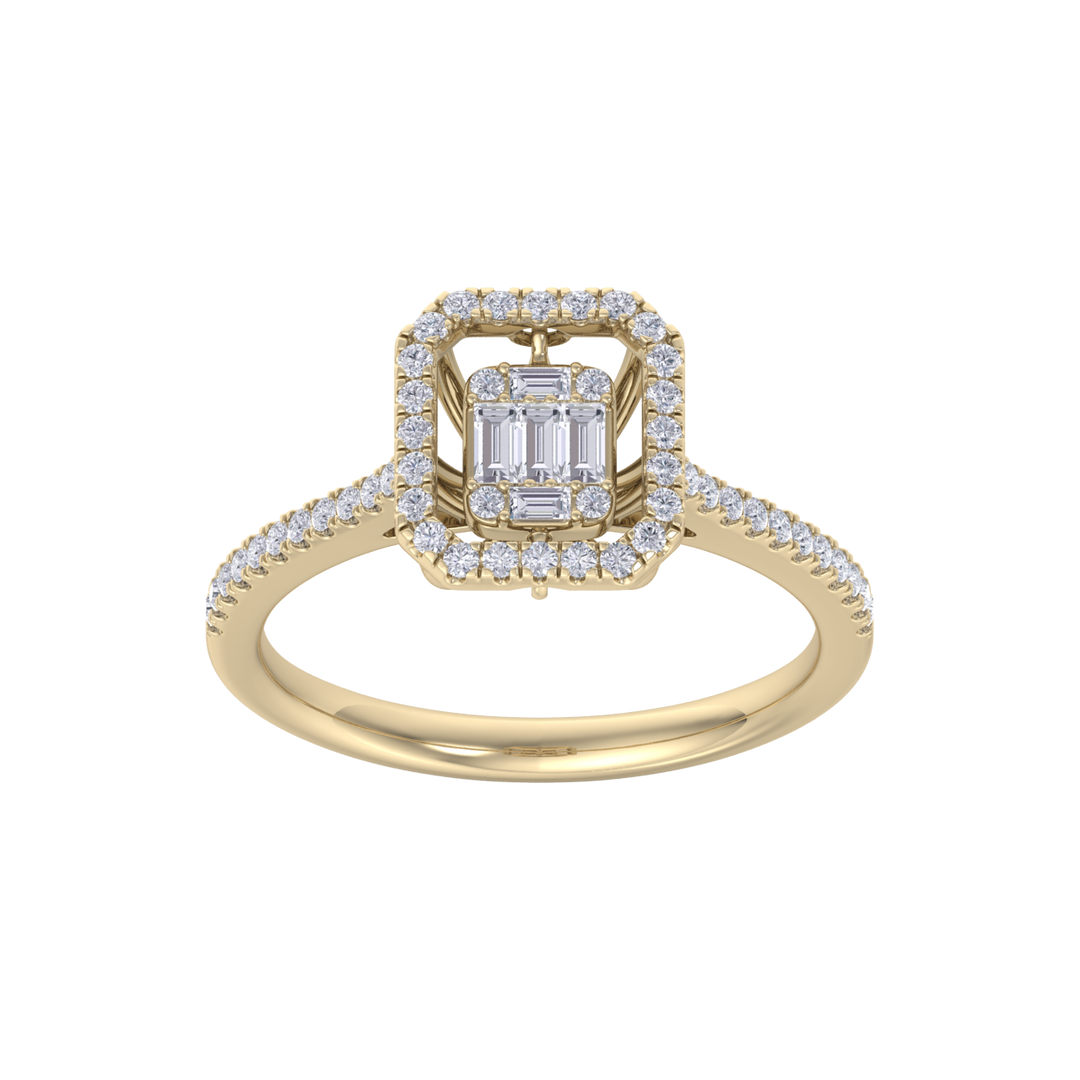 Square diamond ring in yellow gold with white diamonds of 0.45 ct in weight