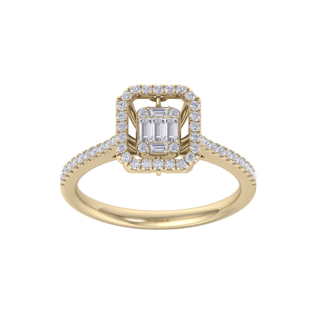 Square diamond ring in yellow gold with white diamonds of 0.45 ct in weight