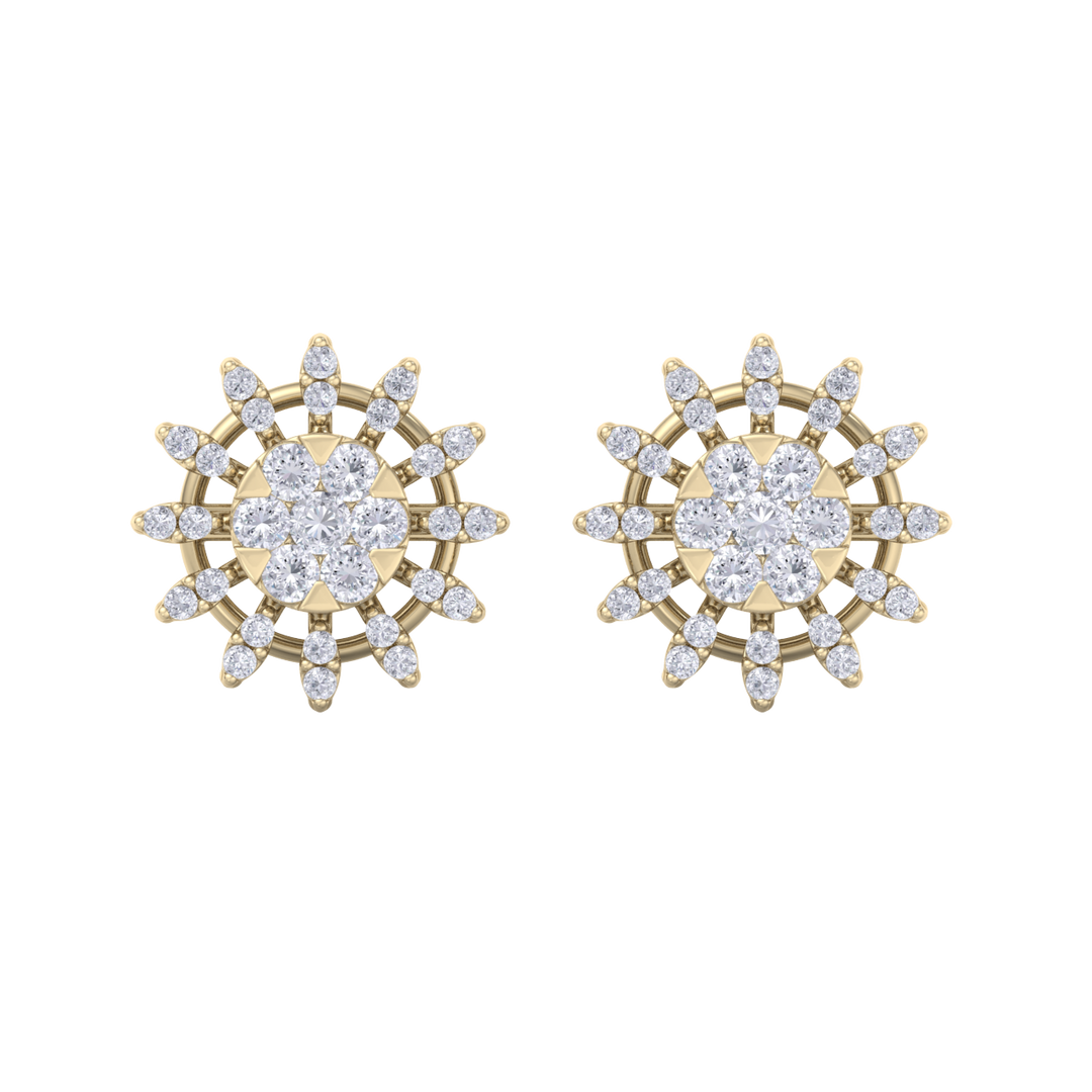 Stud earrings in yellow gold with white diamonds of 0.89 ct in weight