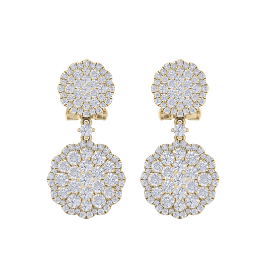 Drop earrings in yellow gold with white diamonds of 2.52 ct in weight