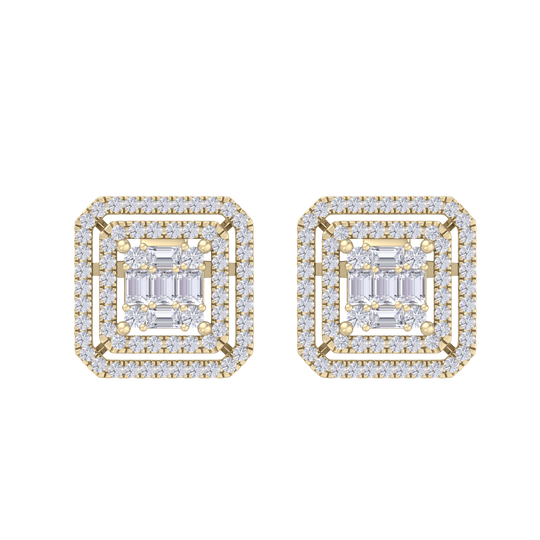 Square earrings in rose gold with baguette white diamonds of 0.78 ct in weight