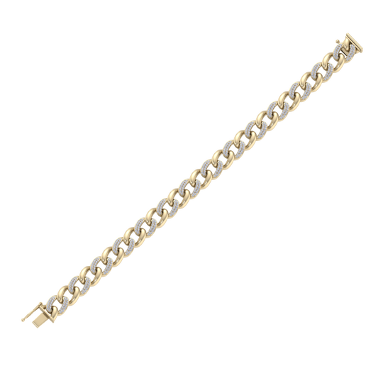 Diamond curb chain link bracelet in yellow gold with white diamonds of 1.82 ct in weight