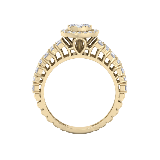 Halo Engagement ring in yellow gold with white diamonds of 1.19 ct in weight