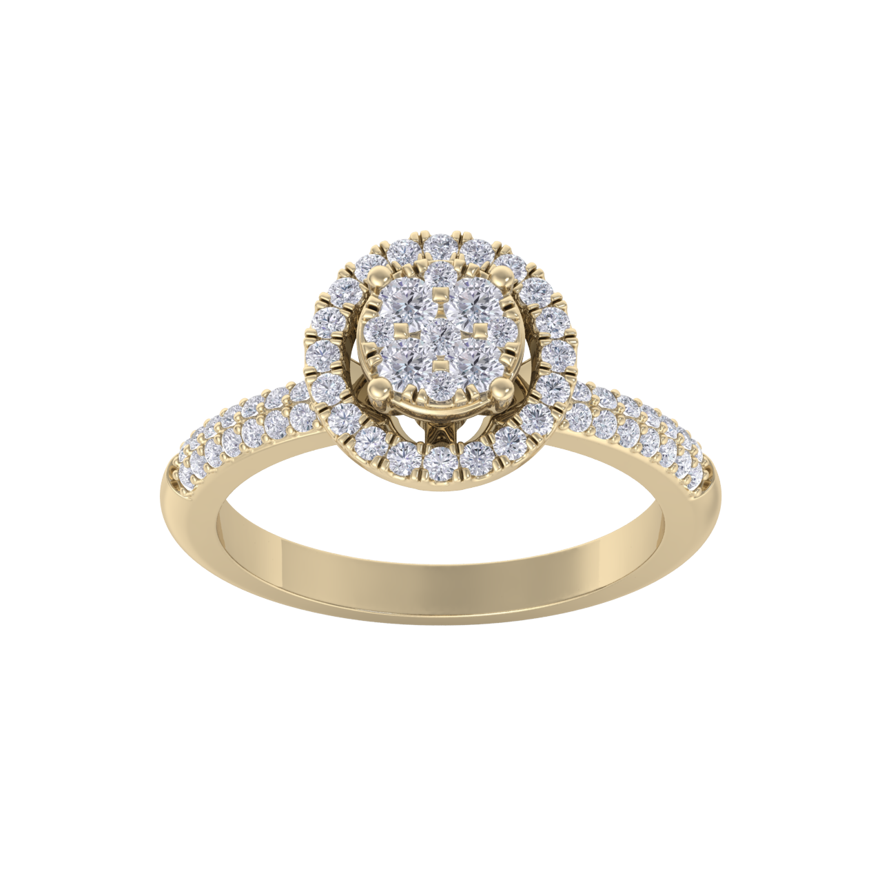 Halo Diamond ring in yellow gold with white diamonds of 0.57 ct in weight