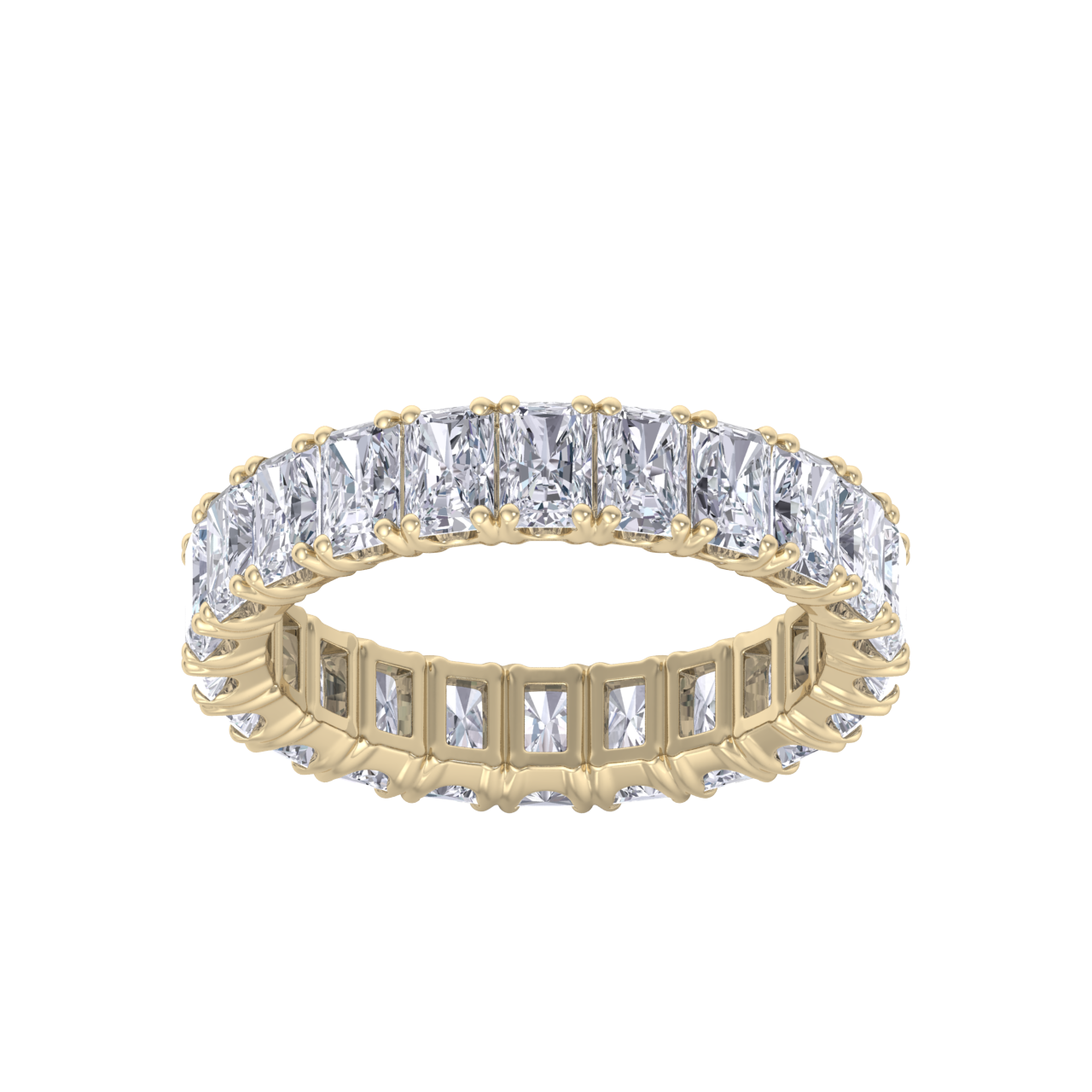 Eternity ring in yellow gold with emeralds white diamonds of 4.18 ct in weight 