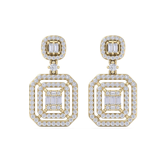 Beautiful Earrings in yellow gold with white diamonds of 0.83 in weight