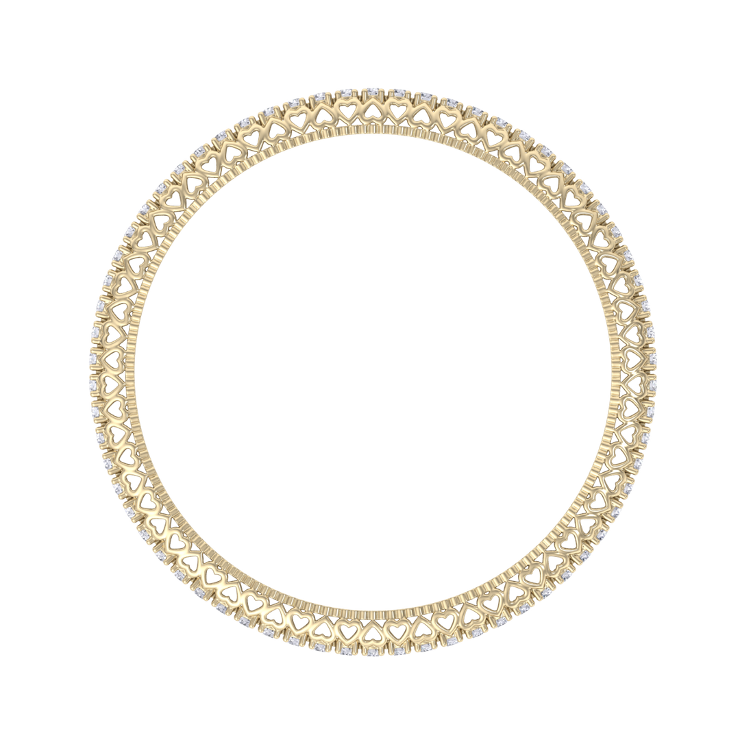 Classic diamond bangle with hearts in yellow gold with white diamonds of 13.60 ct in weight