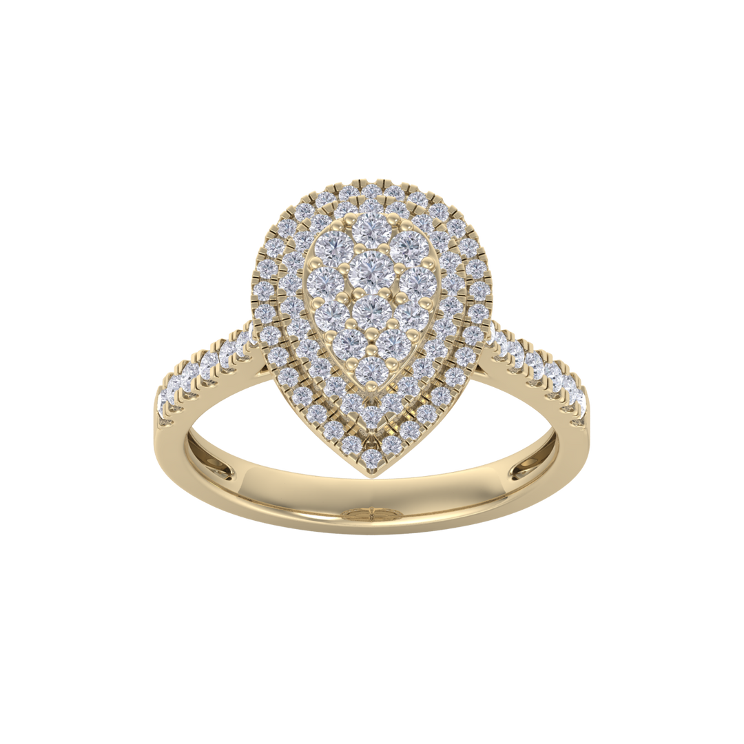 Pear cluster engagement ring in yellow gold with white diamonds of 0.63 ct in weight