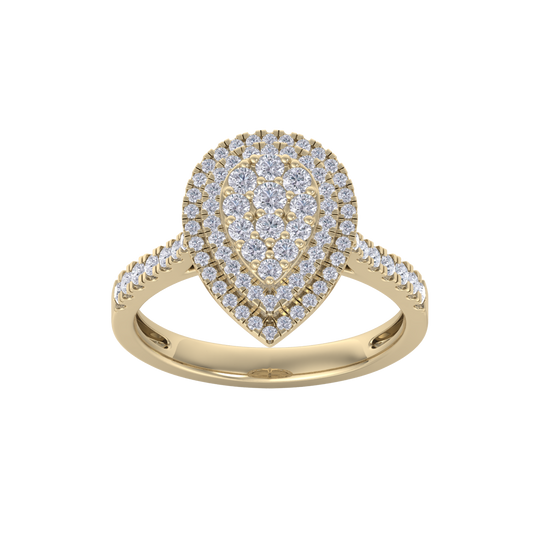 Pear cluster engagement ring in yellow gold with white diamonds of 0.63 ct in weight