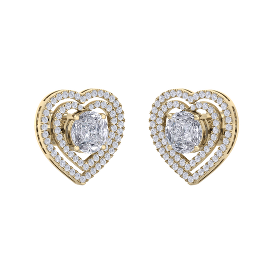 Heart earrings in rose gold with illusion white diamonds of 0.94 ct in weight