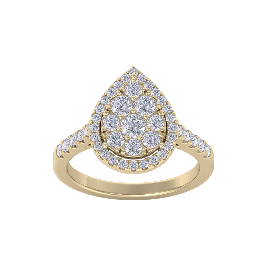 Pear cluster ring in yellow gold with white diamonds of 0.98 ct in weight