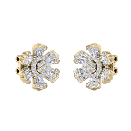 Flower stud earrings in yellow gold with white diamonds of 0.78 ct in weight
