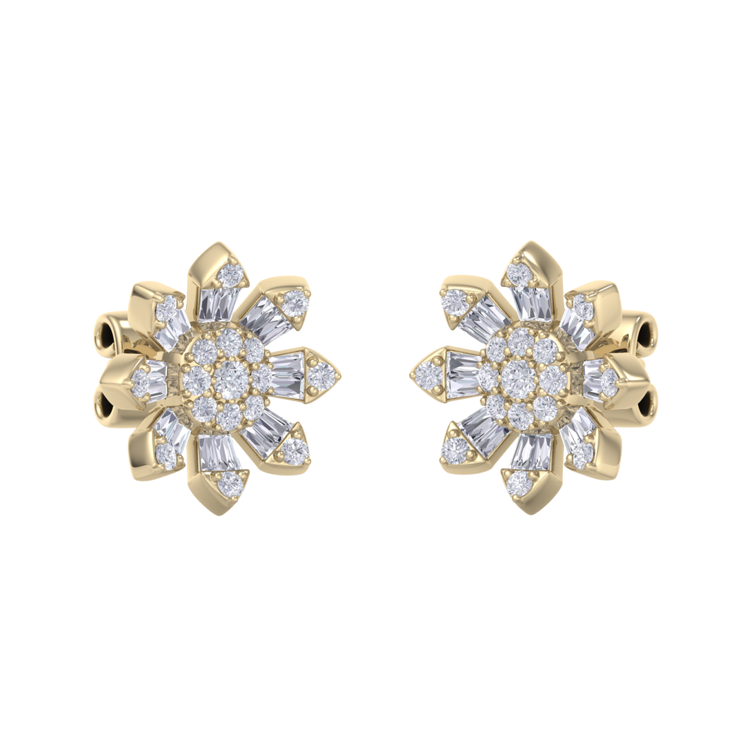 Small flower stud earrings in yellow gold with white diamonds of 0.59 ct in weight