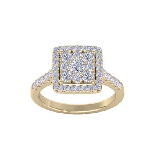 Square cluster ring in rose gold with white diamonds of 1.01 ct in weight