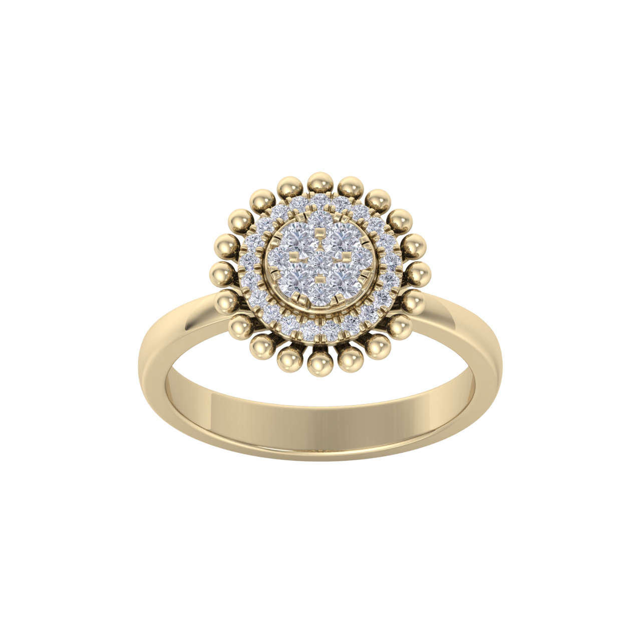 Halo Diamond ring in yellow gold with white diamonds of 0.34 ct in weight