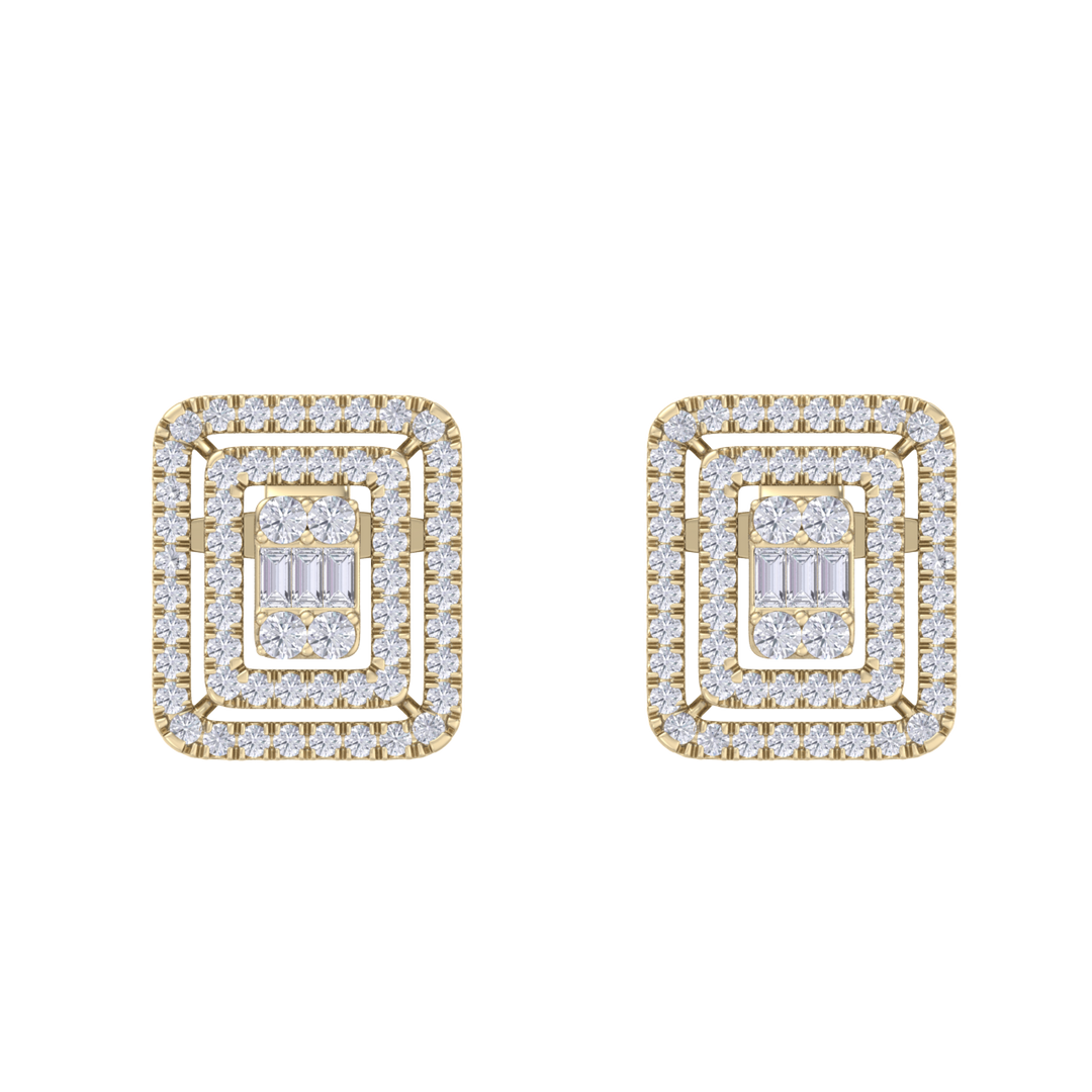 Square stud earrings in yellow gold with white diamonds of 1.83 ct in weight