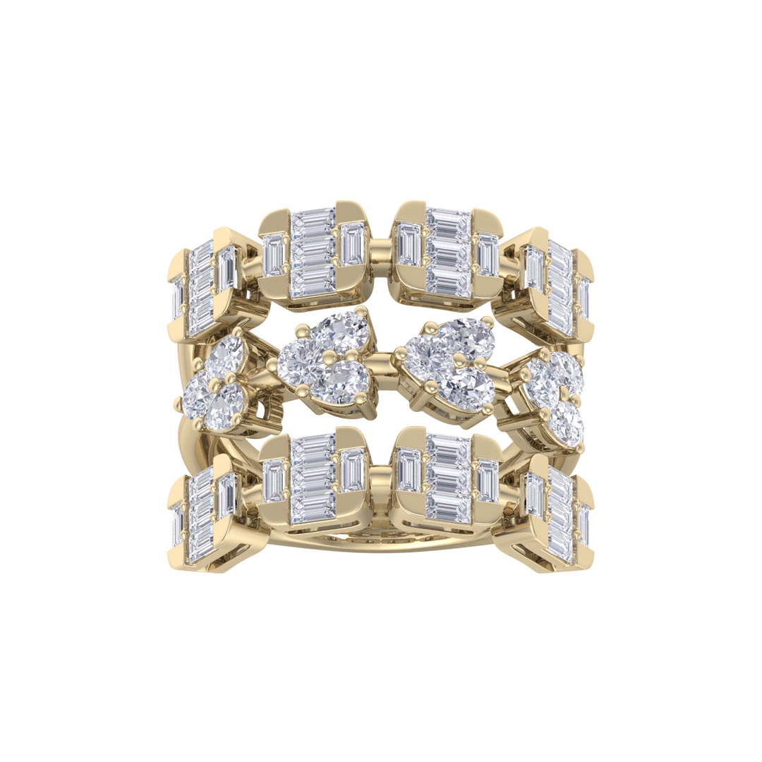 Triple band hearts ring in white gold with white diamonds of 3.24 ct in weight 