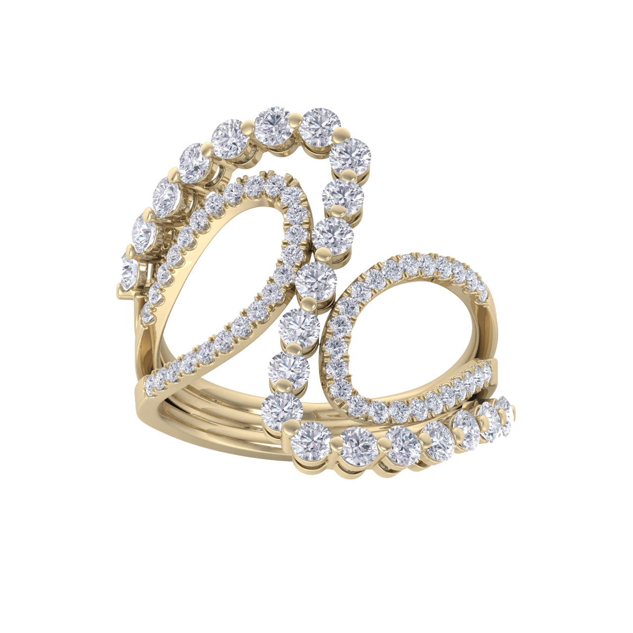 Intertwined ring in yellow gold with white diamonds of 1.20 ct in weight