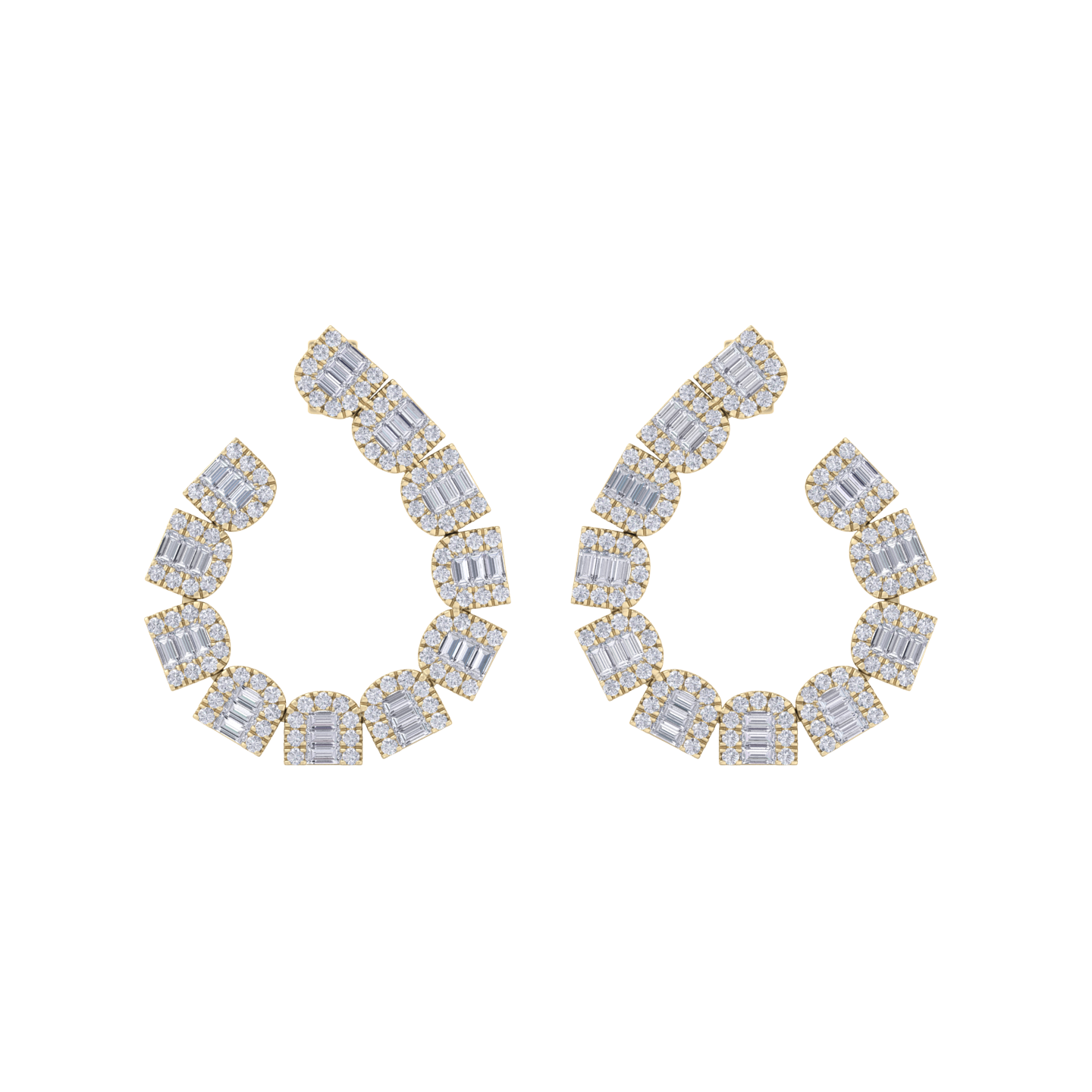 Circle studs in yellow gold with white diamonds of 5.82 ct in weight