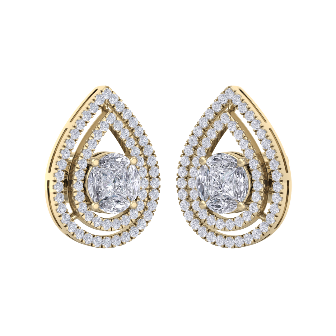Pear shaped stud earrings in rose gold with white diamonds of 1.03 ct in weight